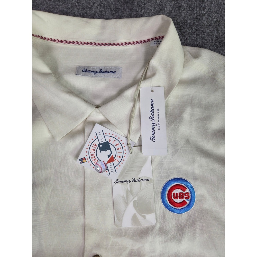 Tommy Bahama Chicago Cubs Shirt Mens‎ XXL Cream MLB Camp Button Front Silk Blend